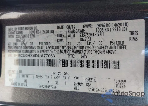 2013 Ford Escape Sel z USA, uszkodzony, nr VIN 1FMCU0HX4DUA77063